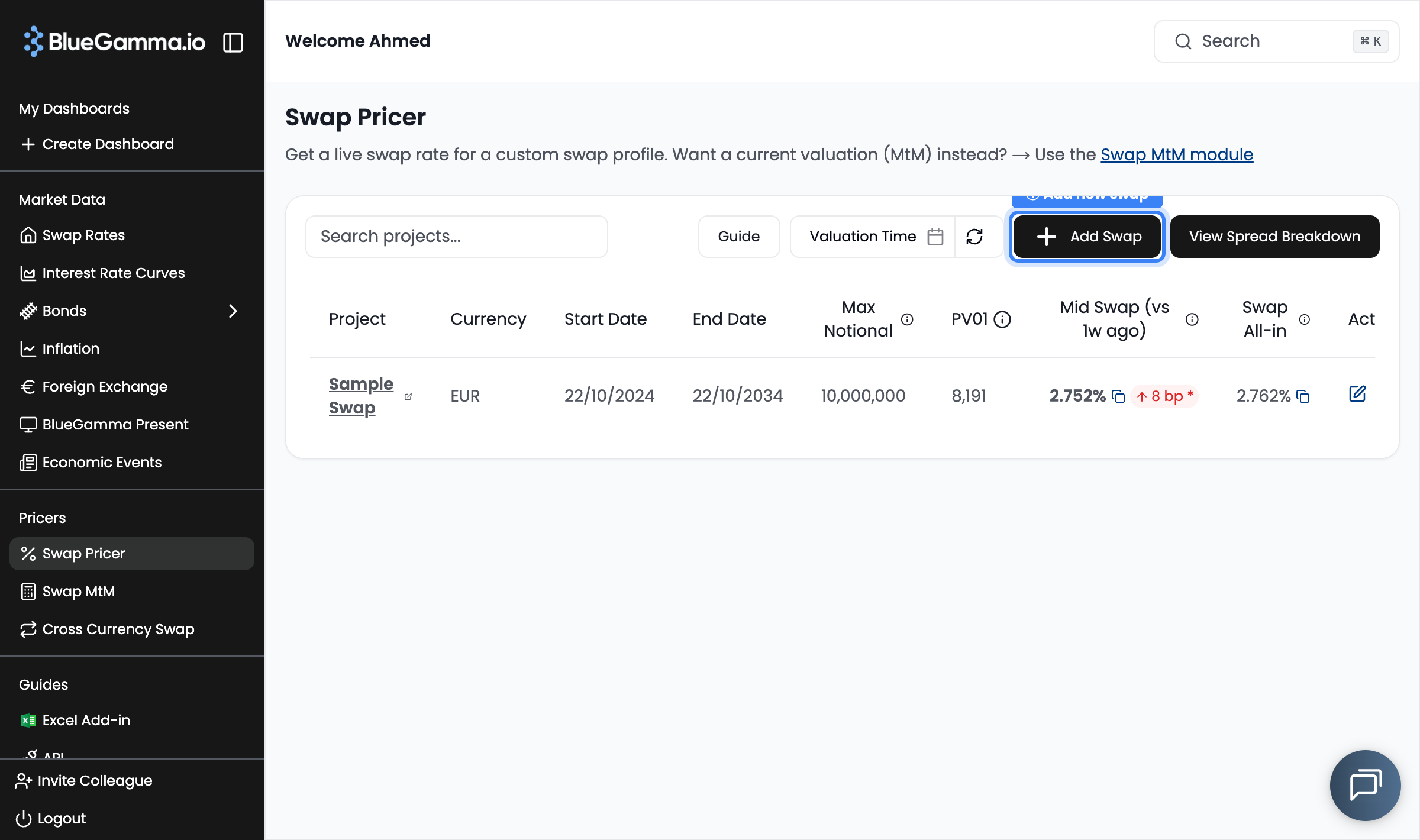Swap pricer interface