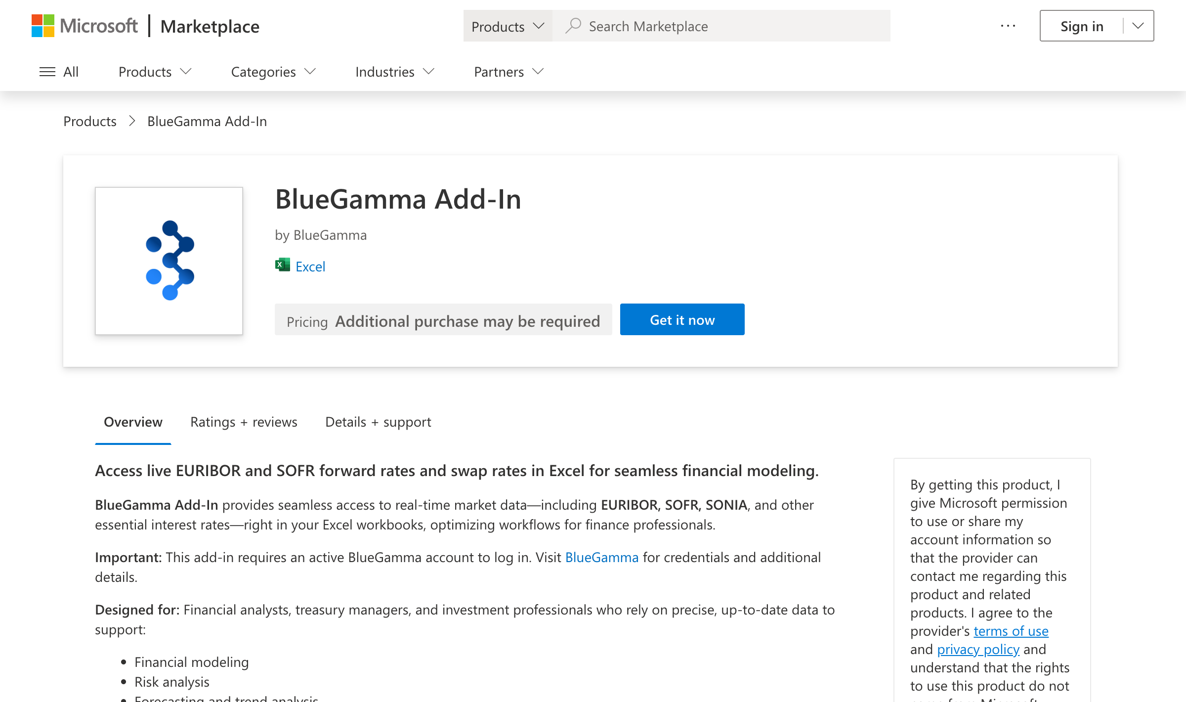 BlueGamma Add-In on Microsoft AppSource